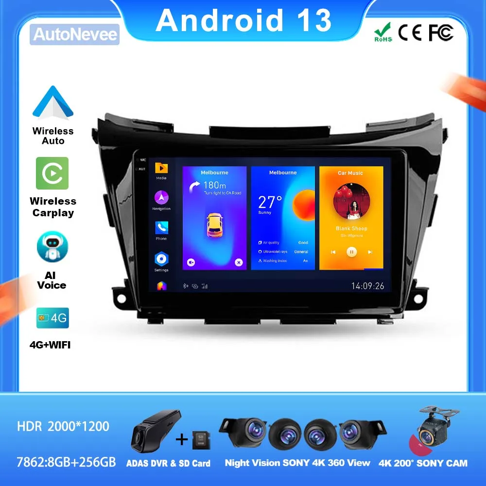 Android For Nissan Murano 3 Z52 2014 - 2020 Car Player Auto Radio GPS Video Navigation WiFi Screen Dash Cam No 2din DVD QLED DSP
Android For Nissan Murano 3 Z52 2014 - 2020 Car Player Auto Radio GPS Video Navigation WiFi Screen Dash Cam No 2din DVD QLED DSP