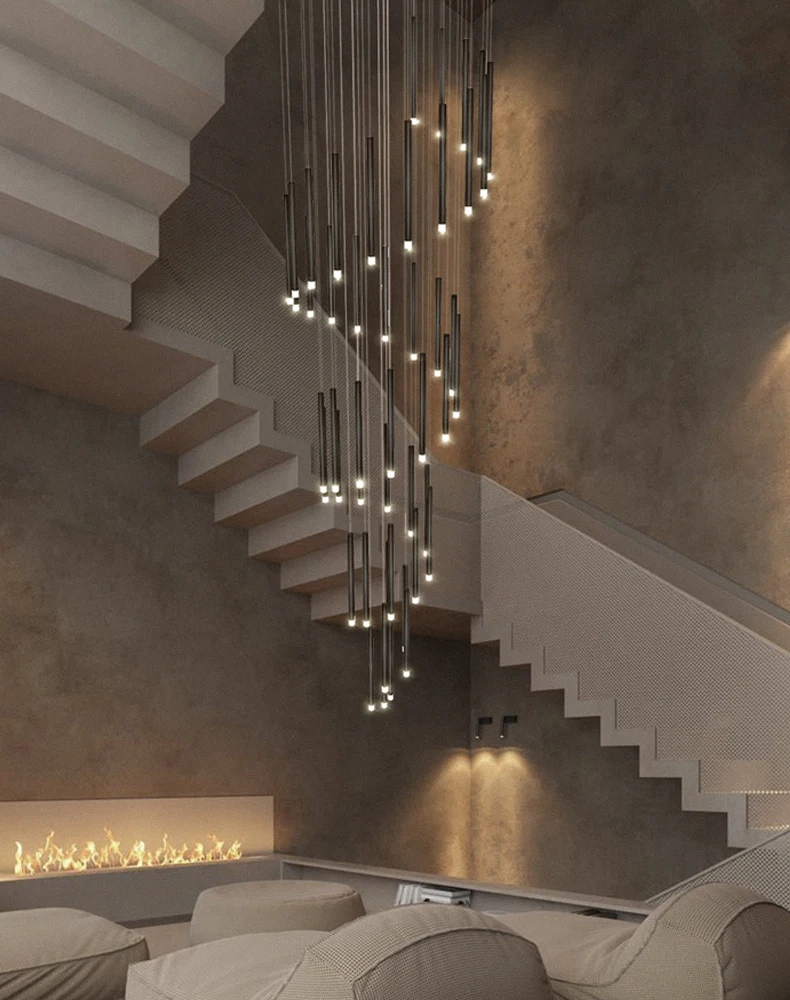 

Minimalist Staircase Chandelier Penthouse Spiral Staircase Long Chandelier Modern Creative Villa Living Room Hollow Hanging Lamp