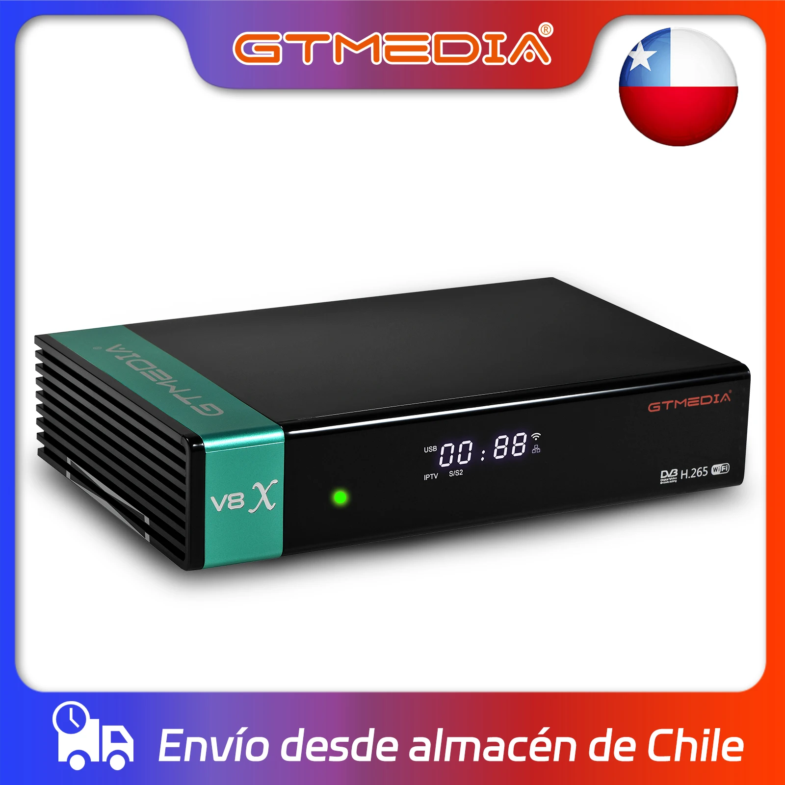 

Gtmedia V8X satellite receiver, set-top box with built-in WiFi, support card slot CA, H.265, DVB-S2/S2X, v7 hd, s5x, v9 prime is shipped from Chilean warehouse.