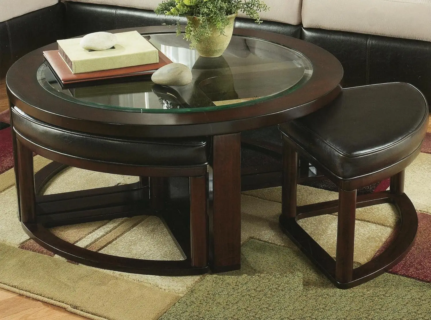 Roundhill Furniture Cylina Solid Wood Glass Top Round Coffee Table with 4 Stools, Espresso
Roundhill Furniture Cylina Solid Wood Glass Top Round Coffee Table with 4 Stools, Espresso