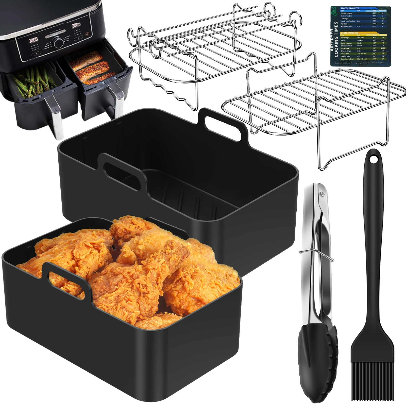 7Pcs Air Fryer Accessories Set Flexible Nonstick Air Fryer Silicone Liner Stainless Steel Air Fryer Rack with Reusable Oil Brush
7Pcs Air Fryer Accessories Set Flexible Nonstick Air Fryer Silicone Liner Stainless Steel Air Fryer Rack with Reusable Oil Brush