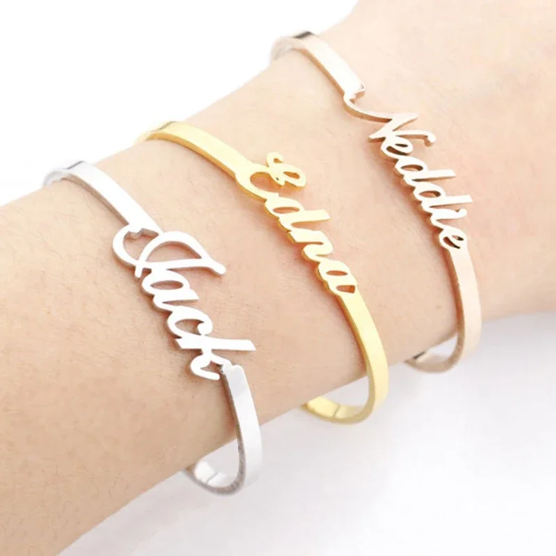 

Personalized Customizable Name Bangle Custom Items Stainless Steel Gold Couple Bracelet Women's Jewelry Valentine's Day Gift Men