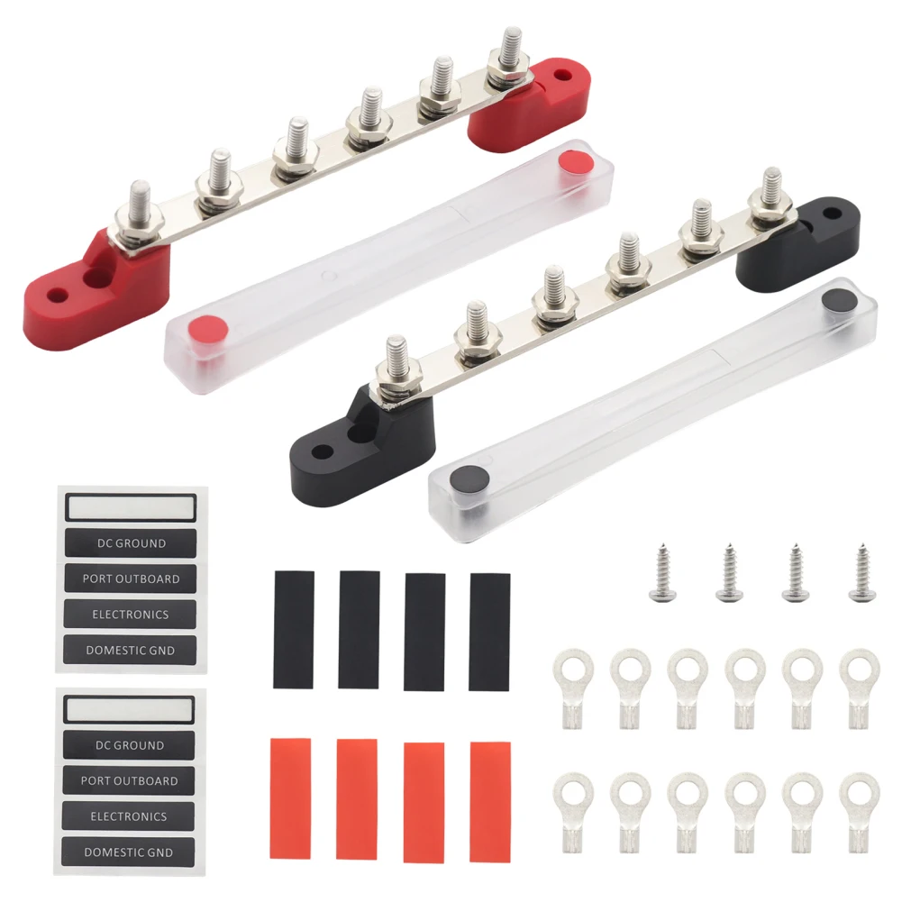 

1 Pair 100A Bus Bar 6 x 1/4" (M6) Terminal Studs 12 Terminals Power Distribution Block With Cover For Automotive Car Boat