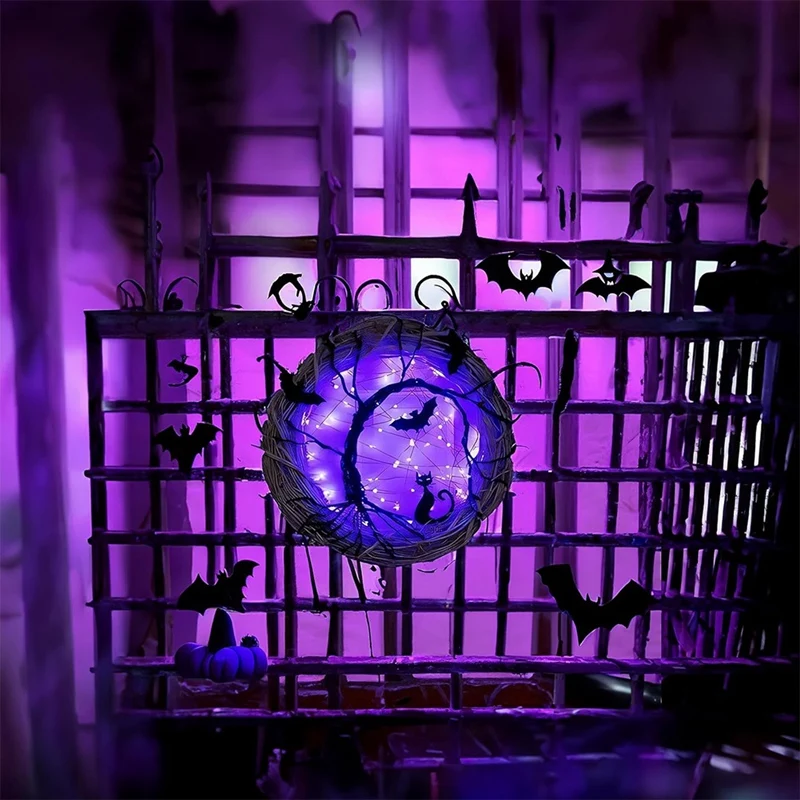 Halloween Wreaths For Front Door, Lighted UP Bat And Cat Halloween Wreath With Purple LED Lights Durable Easy Install
Halloween Wreaths For Front Door, Lighted UP Bat And Cat Halloween Wreath With Purple LED Lights Durable Easy Install