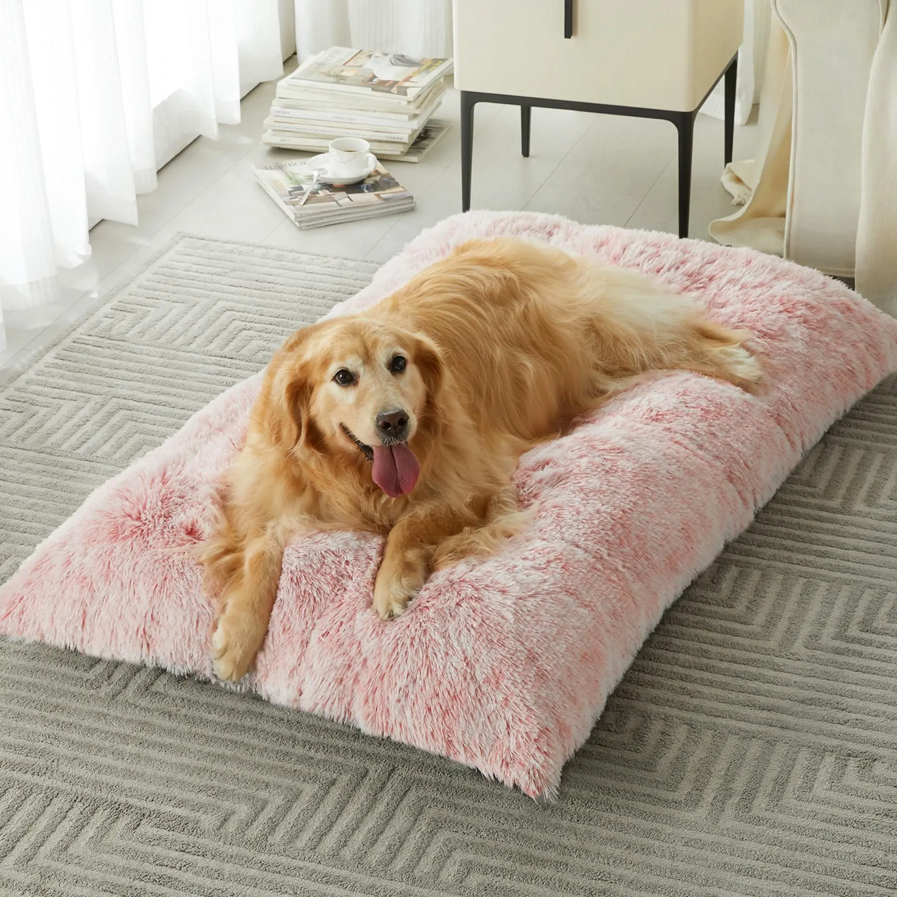 

Pink Dog Beds for Dogs, Plush Crate Bed Kennel Pad, Washable Mats with Anti-Slip Bottom for Large Medium Dogs, 41 x 27 inch