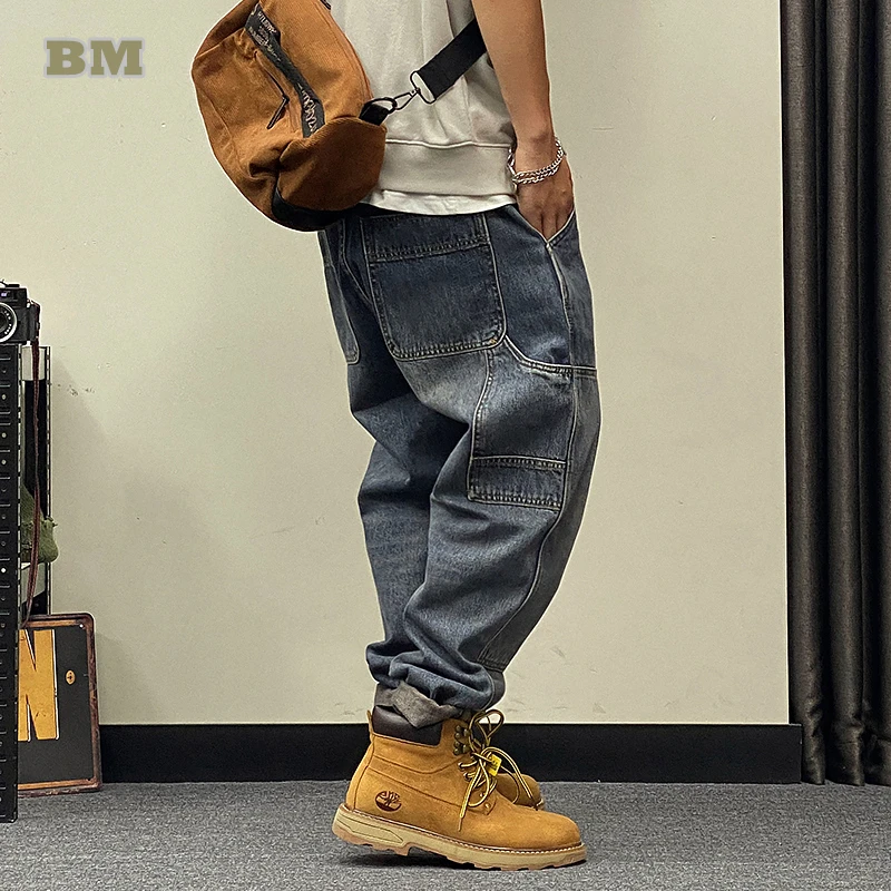 

American Fashion Hip Hop Cargo Jeans Streetwear Skateboard Harlan Trousers Men Clothing Japanese Harajuku Denim Casual Pants