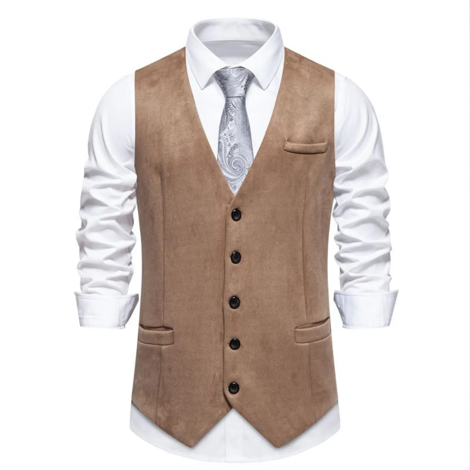 

Western Cowboy Solid Color Single Breasted Vest Casual Slim Fit Waistcoat Sleeveless V-Neck Waistcoat Social Men Clothing