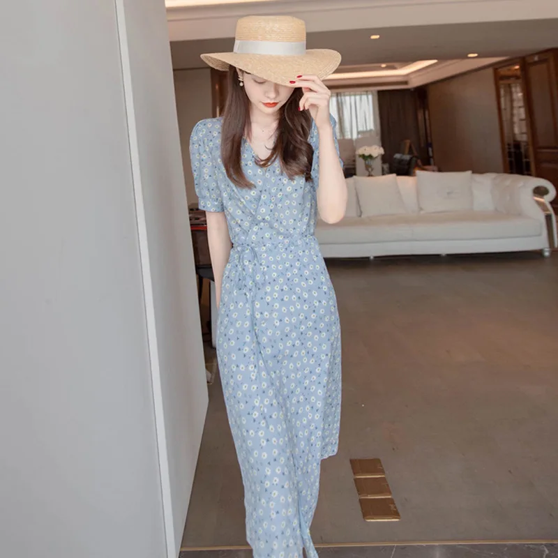 Women's Vintage V-neck Flower-printed Dresses 7Z Female Summer Short-sleeve Waisted Mid-calf Dress
Women's Vintage V-neck Flower-printed Dresses 7Z Female Summer Short-sleeve Waisted Mid-calf Dress