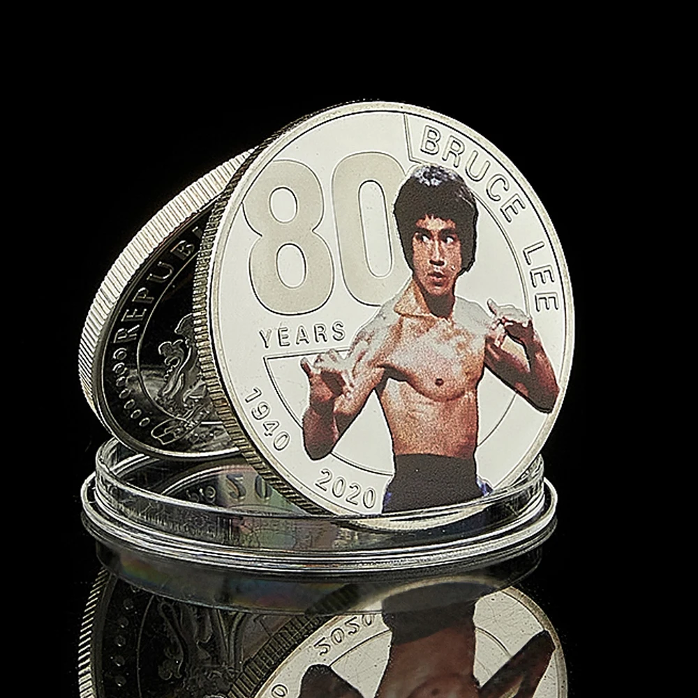 

Chinese Kungfu Star Bruce Lee The 80th Anniversary Commemorative Coin Dragon Silver Plated Challenge Coin