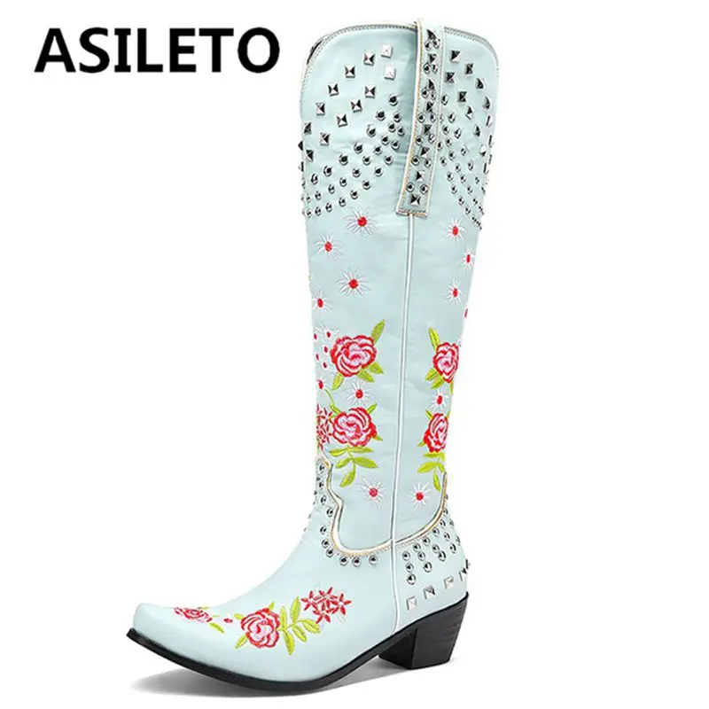 ASILETO 2022 Ladies Western Boots Round Toe Block Heel Slip-on Embroider Flower Rivets Fashion Big Size 35-38 Black Blue S3714
ASILETO 2022 Ladies Western Boots Round Toe Block Heel Slip-on Embroider Flower Rivets Fashion Big Size 35-38 Black Blue S3714