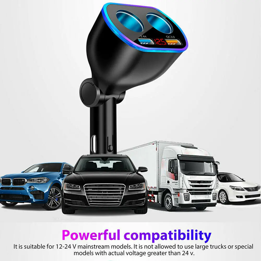 QC3.0 Car Charger 12V-24V Dual USB Power Adapter Car Cigarette Lighter Socket QC3.0 + 2.4A USB Blue LED Digital Display Charger
QC3.0 Car Charger 12V-24V Dual USB Power Adapter Car Cigarette Lighter Socket QC3.0 + 2.4A USB Blue LED Digital Display Charger