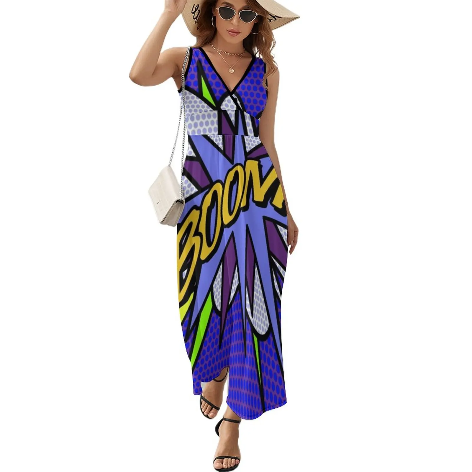 

BOOM Comic Book Purple Pop Art Modern Fun Retro Cool Sleeveless Dress Women's skirt dress