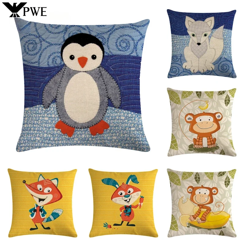 

Cartoon Animal Pattern Linen Throw Pillow Cushion Cover Home Decoration Sofa Bed Decorative Pillowcase 45*45cm