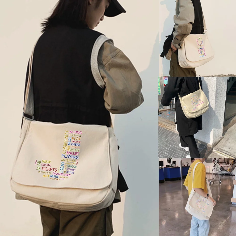

Large Capacity Canvas Shoulder Bags for Women Japanese Harajuku Diagonal Bag Student Crossbody Money Bag Text Letter Printed
