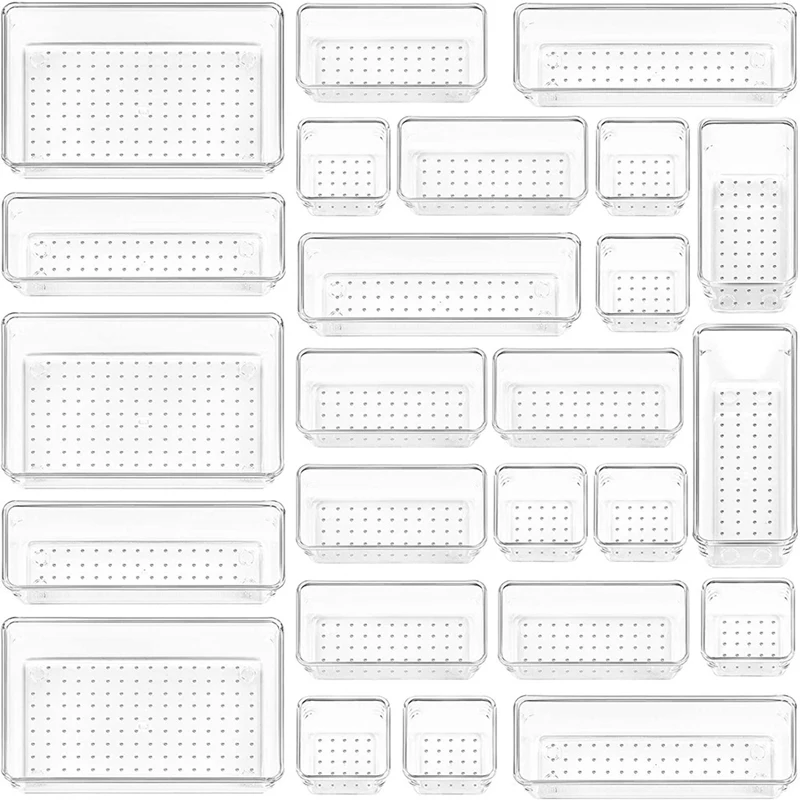 

25 Pack Desk Drawer Organiser, Fridge Organisers With 4 Size Makeup Organiser Storage Drawers,For Kitchen, Bedroom