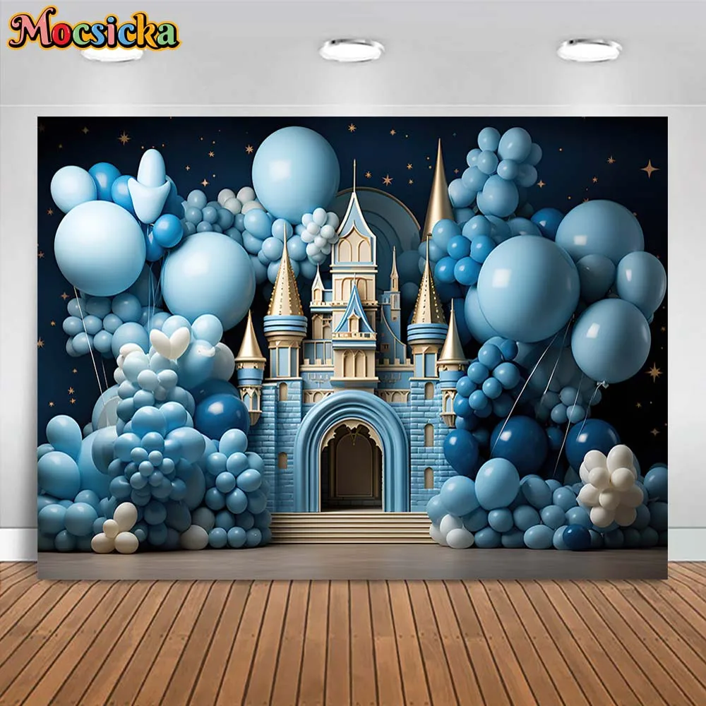 

Mocsicka Photography Background Boys Birthday Cake Smash Party Decor Blue Castle Balloon Newborn Portrait Backdrops Studio Props