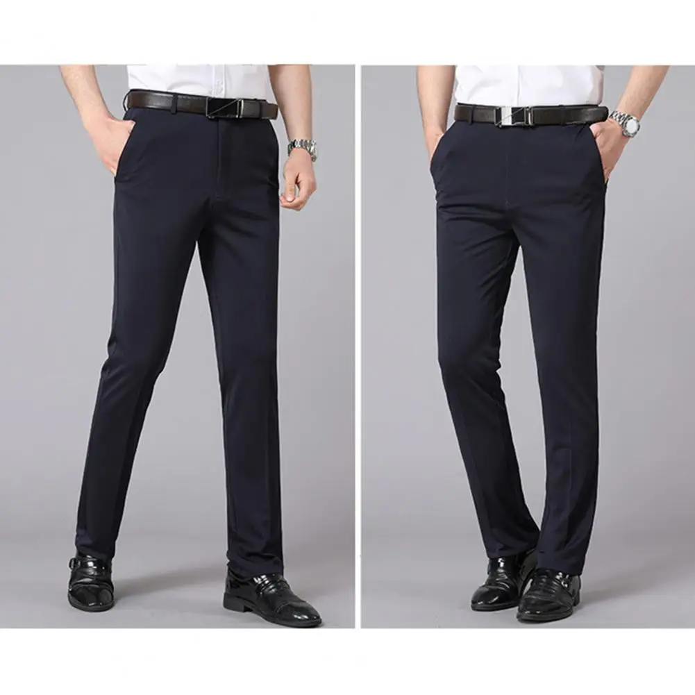 

Men Casual Trousers Elegant Slim Fit Men's Suit Pants for Formal Business Wear with Stretchy Pockets Zipper Closure for Office