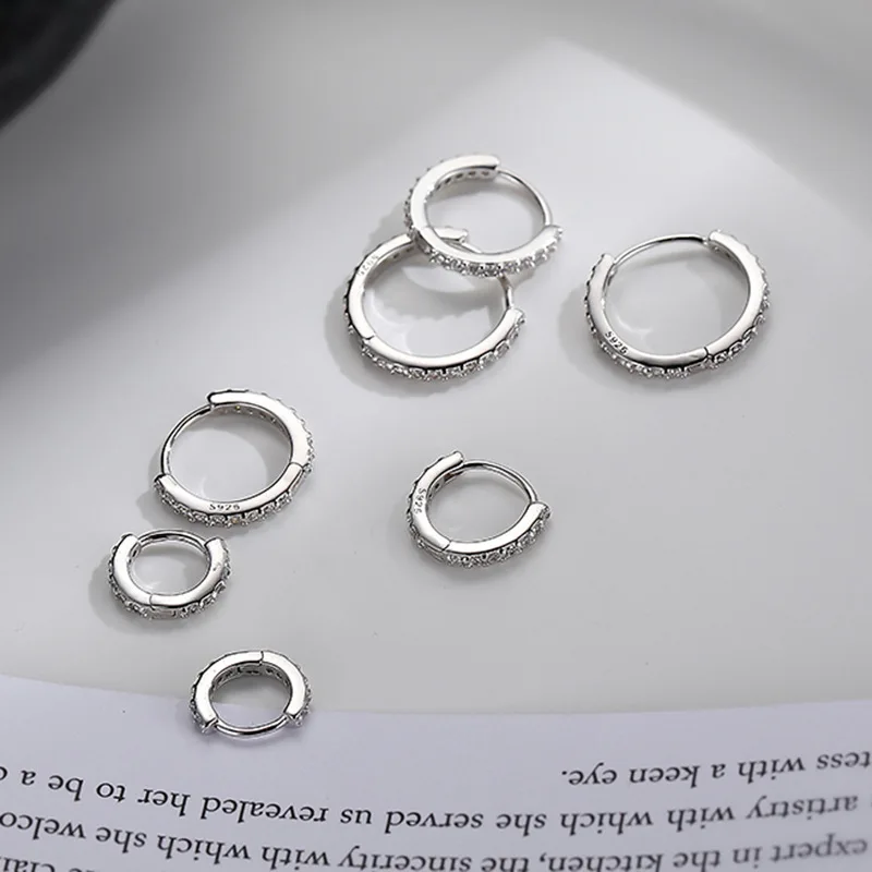Boucles d'oreilles créoles rondes en argent regardé 925 pour femmes, 100% réel, minimaliste, bohème, punk, unisexe, rock, accessoires de bijoux 3