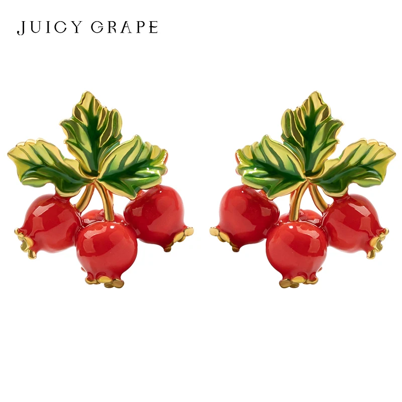 

New Korean Fruit Leaves Stud Earrings For Girls 925 Silver Pin Delicate Hand Enameled Stud Earrings Party Women Banquet Jewelry