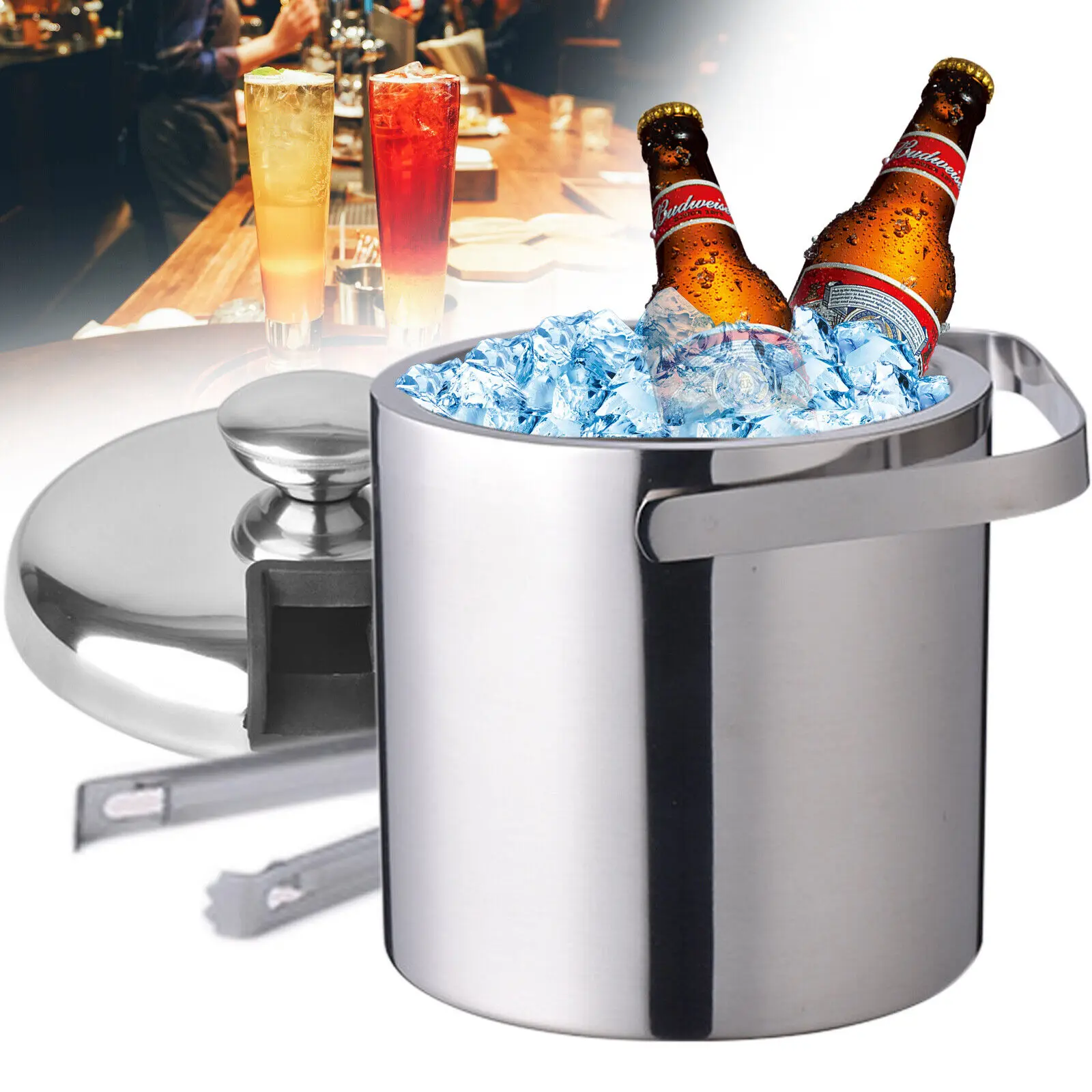 1300ML Ice Bucket Stainless Steel Ice Buckets Tongs,Double Wall Insulated Silver
1300ML Ice Bucket Stainless Steel Ice Buckets Tongs,Double Wall Insulated Silver