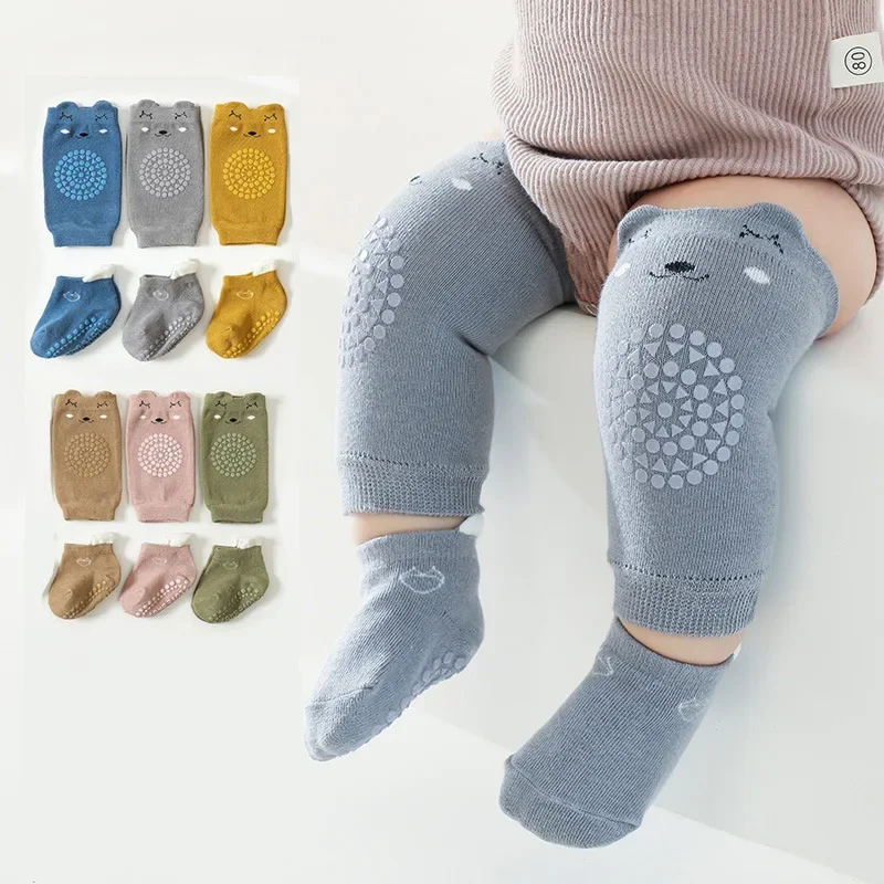 

Baby Knee Protector with Socks Toddlers Safety Crawling Elbow Cushion Anti-Slip Floor Socks Baby Leg Warmers Knee Pad 0-3 Years