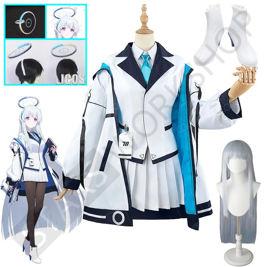 

Blue Archive Ushio Noa Cosplay Costume Trench Coat Skirt Top Wig Halo School Uniforms Halloween Carnival Party Suit