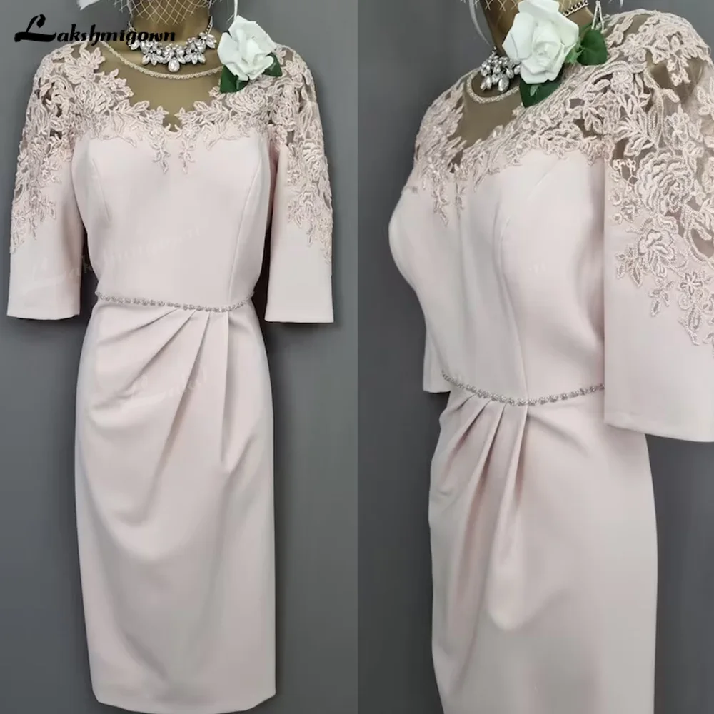 

Elegant Half Sleeves Mother Of The Bride Dresses Sheath Knee Length Appliques Plus Size Short Groom Mother Dresses For Wedding