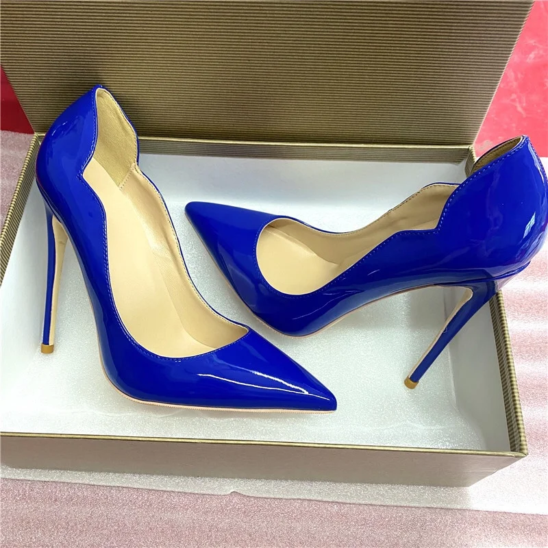 

Pure color black blue 12cm 10cm 8cm 6cm high thin heels pointed toe office daily wear concise slip on women pumps QP233 ROVICIYA