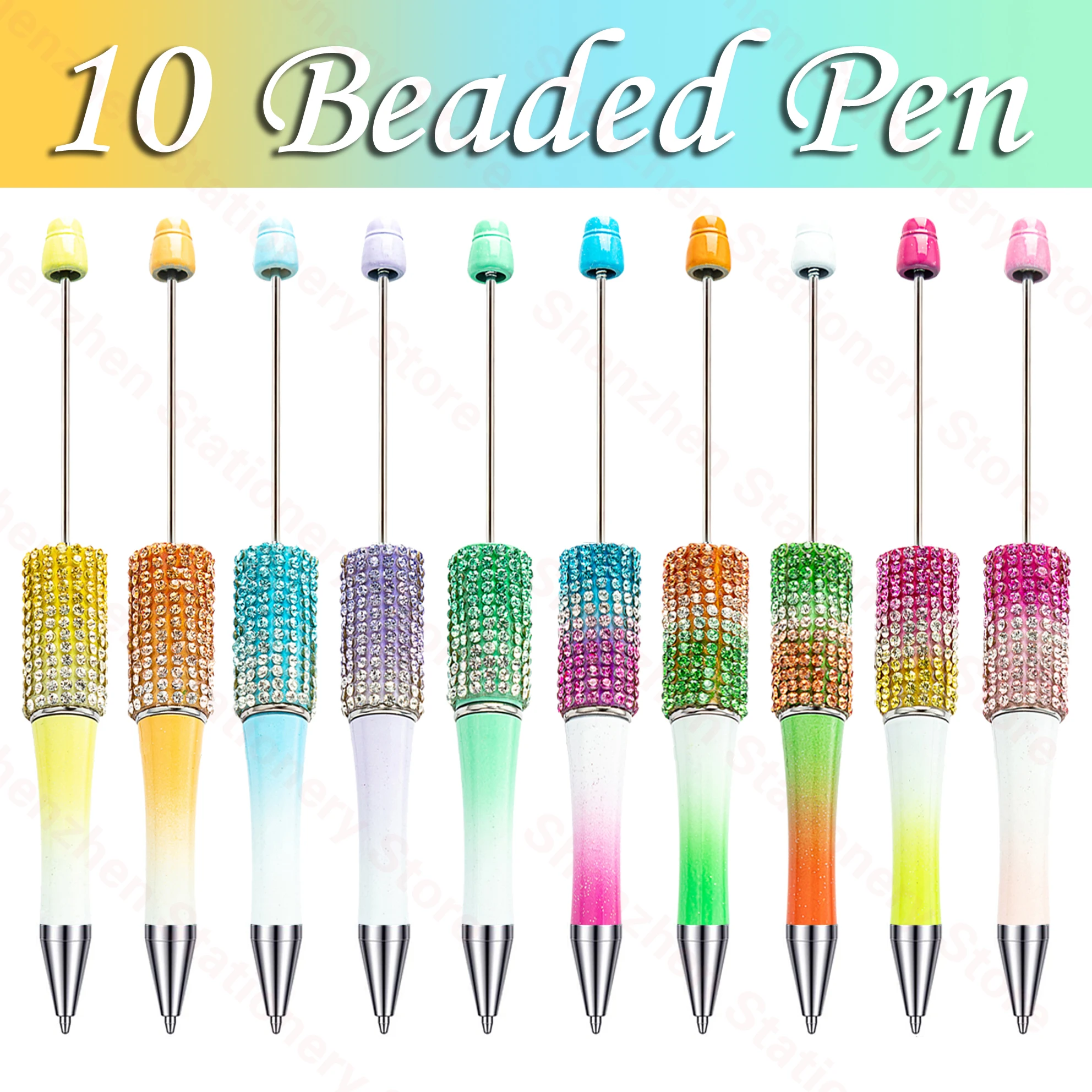 

10pcs Diamond Bead Pen Wholesale Creative DIY Handmade Sticker Set Diamond Beaded Ballpoint Pens Advertising Gift Pen