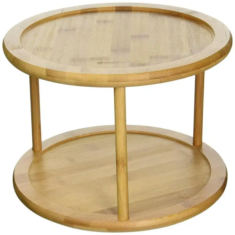 

Bamboo 2 Tier Lazy Susan Turntable for Cabinet - 2 Tier Design, 360-degree Turntable Spices Organizer