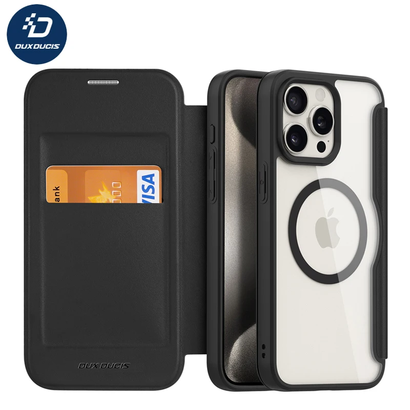 

For iPhone 15 Pro Max Case DUX DUCIS Skin X Pro Folio Magnetic Leather Flip Stand Cover with Card Slot for iP 15 Pro