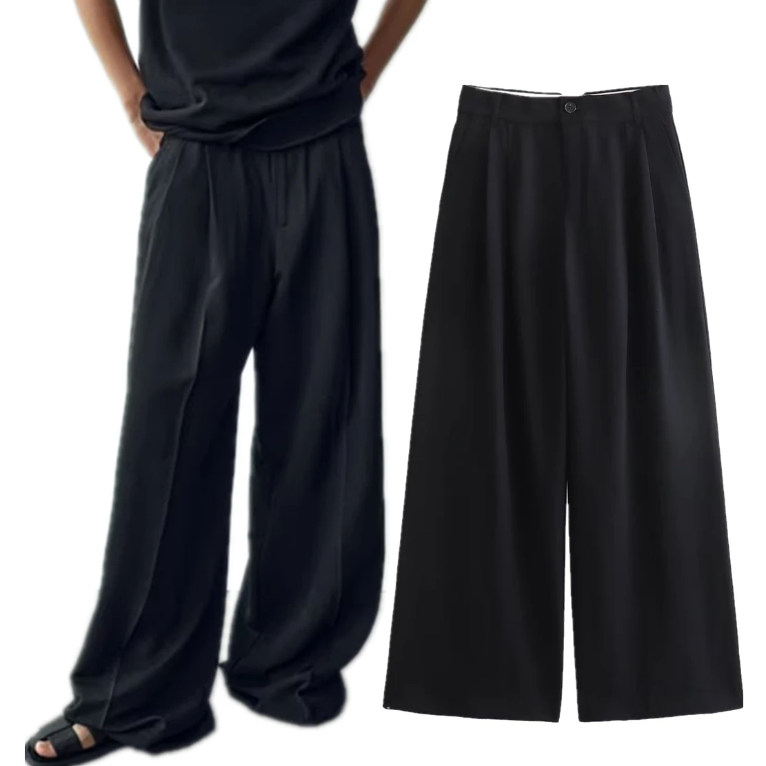 Jenny&Dave Retro High Waist Pleated Loose Wide Leg Pants Women French Fashion High Street Boyfriend Style Loose Black Suit Pants
Jenny&Dave Retro High Waist Pleated Loose Wide Leg Pants Women French Fashion High Street Boyfriend Style Loose Black Suit Pants