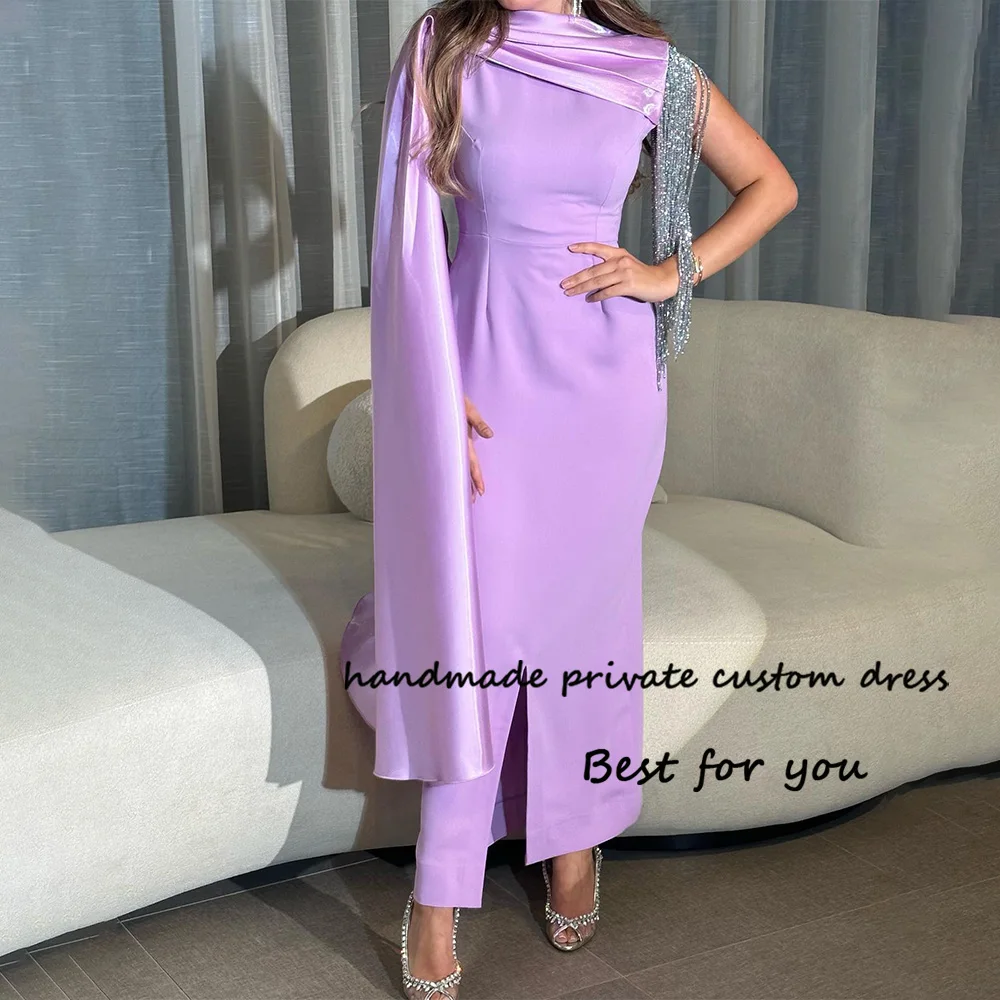 Lavender Mermaid Formal Prom Dresses One Sleeve Arabic Dubai Evening Party Dress with Slit Ankle Length Evening Event Gowns
Lavender Mermaid Formal Prom Dresses One Sleeve Arabic Dubai Evening Party Dress with Slit Ankle Length Evening Event Gowns