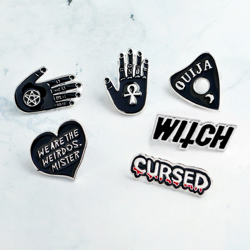 

Dark enamel pins CURSED WITCH Palm YES NO OUIJA Heart Brooch Denim Jeans Pin Buckle Shirt Badge Fashion Gift for Friend