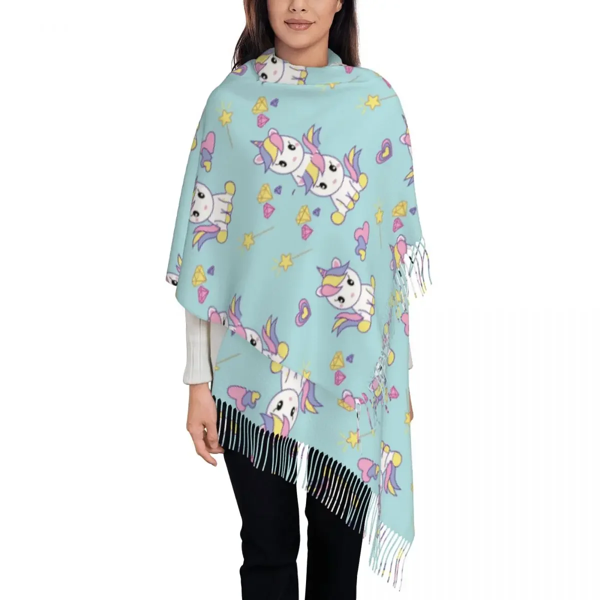 

Unicorn Pop Art Collection Magic Design Element Women's Pashmina Shawl Wraps Fringe Scarf Long Large