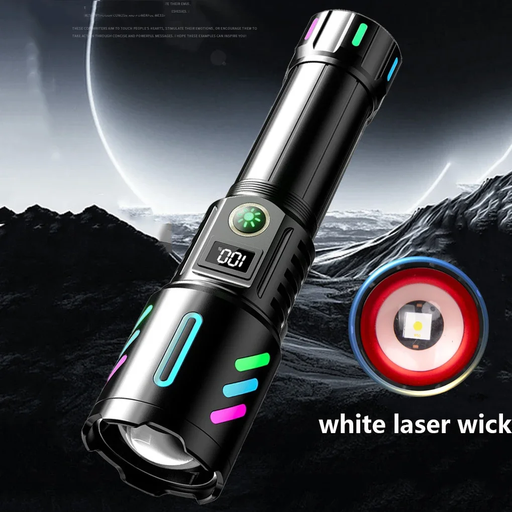 

High Power Rechargeable LED Flashlights with white laser wick Spotlight Long Range Tactical Torch Zoomable aluminum Lantern