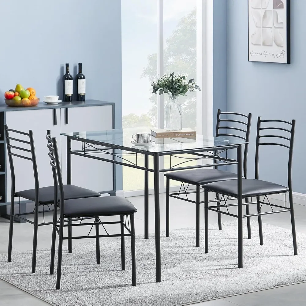 

Кухонный обеденный стол и стулья [4 столовых прибора в комплекте] наборы столовых приборов из 5 предметов, компактный, матовый черный