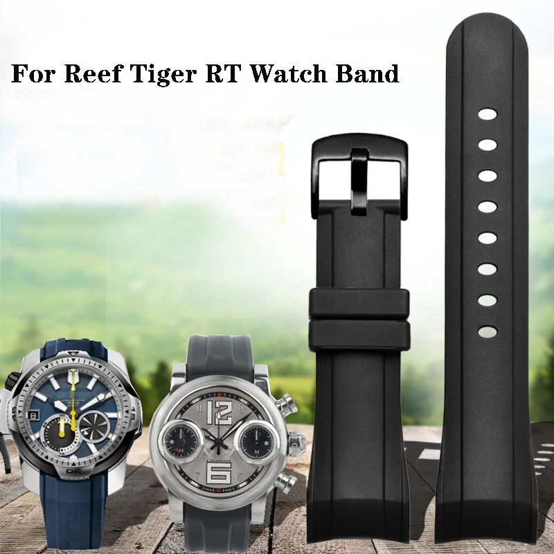 

Watchband for Reef Tiger RT Watch Accessories Band 24mm Greenham Graham Racing Chronograph Watch Strap Black Blue Watch Chain