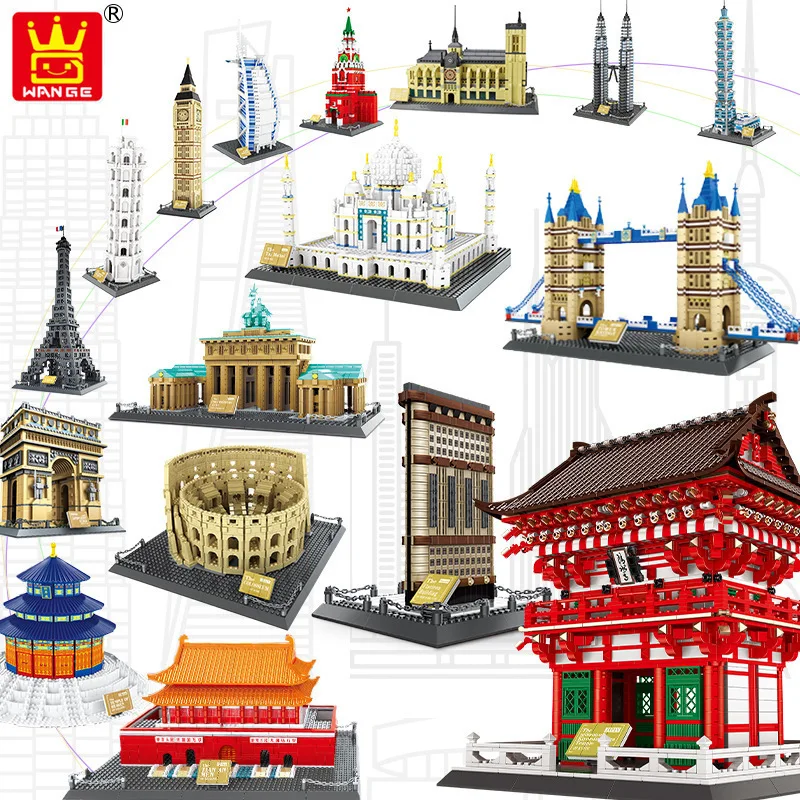 

wange city compatible Architecture Taj Mahal London Paris town bridge building blocks children assemble bricks toys