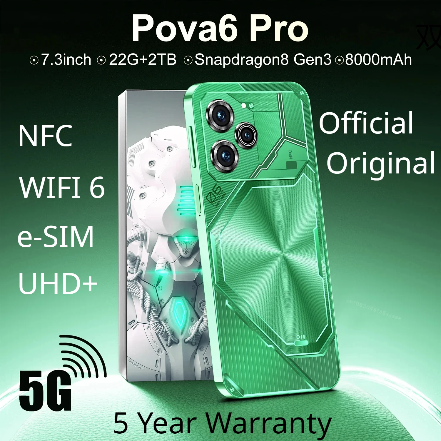 Original Pova 6 Pro Flagship Global Edition AI Smartphone 5G+ Dimensity 9200 7.3-inch LPDDR5X 22G+2TB 50+108MP Android 14 NFC
Original Pova 6 Pro Flagship Global Edition AI Smartphone 5G+ Dimensity 9200 7.3-inch LPDDR5X 22G+2TB 50+108MP Android 14 NFC