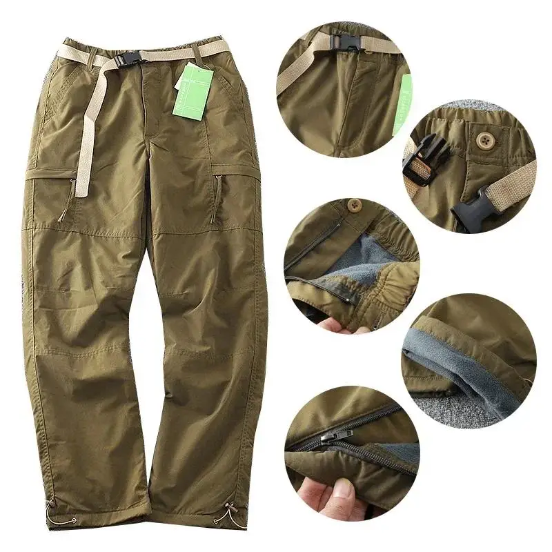 

Camping Hunting Equipment Trousers Outdoor Men's Straight Multi Bag Overalls Germany Windproof Waterproof Plush Soft Shell Pants