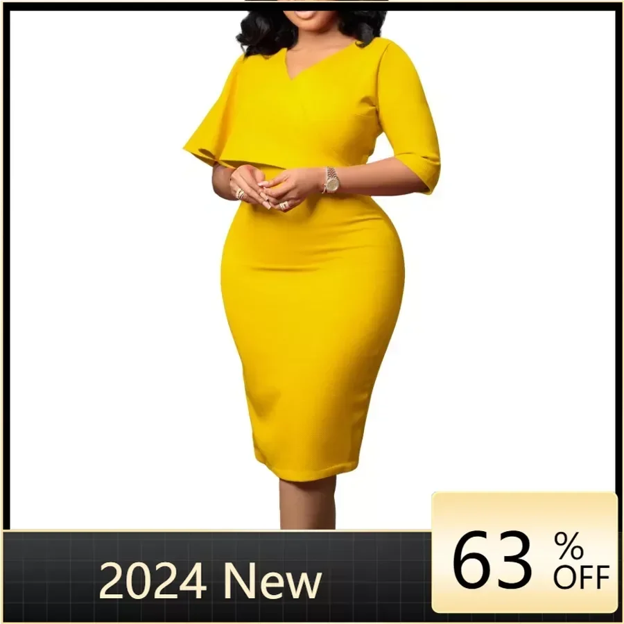 Elegant African Dresses for Women 2024 African Half Sleeve V-neck Pink Yellow Dark Blue Bodycon Dress Dashiki Africa Clothing
Elegant African Dresses for Women 2024 African Half Sleeve V-neck Pink Yellow Dark Blue Bodycon Dress Dashiki Africa Clothing