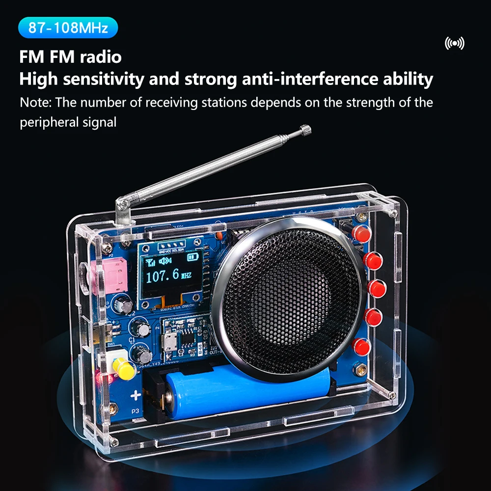 OLED Display Radio DIY Kit Rechargeable FM 87-108MHZ 18650 Lithium Battery Powered Circuit Board Soldering Electronic DIY Parts OLED Display Radio DIY Kit Rechargeable FM 87-108MHZ 18650 Lithium Battery Powered Circuit Board Soldering Electronic DIY Parts