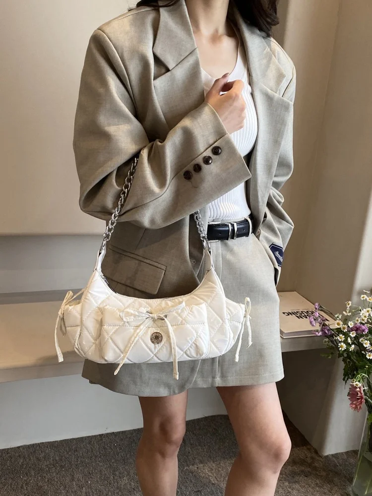 

Lady Sweet Bow Diamond Lattice Chain Shoulder Bags Women Underarm Bag Fashion Commuter Bag Classic Bolsos All-match