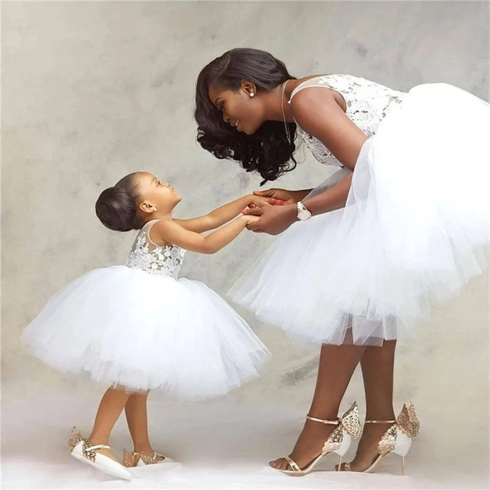 

Tutu Mother And Daughter Matching Dresses For Photo Shoot Knee Length Mommy and Me Outfits Party Birthday Gown