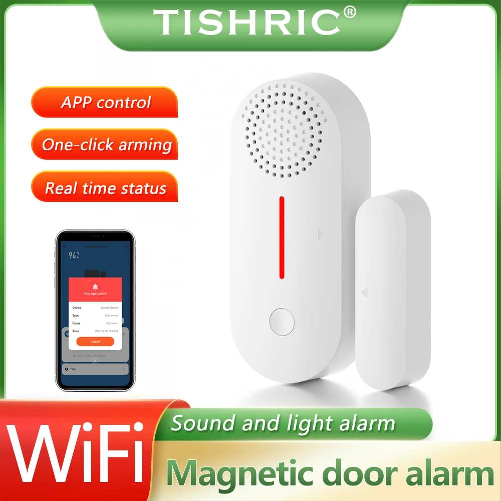 

TISHRIC Smart WiFi Door Window Sensor Sound Light Door Magnetic Alarm Smart Home Automation Work With Google Home Alexa