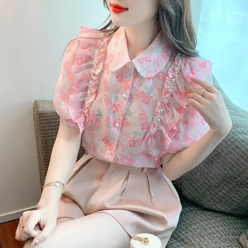 Fashion Printed Ruffles Beading Sweet Shirt Women's Clothing Spring New Loose Casual Tops Puff Sleeve Elegant Blouse Tops Q603
Fashion Printed Ruffles Beading Sweet Shirt Women's Clothing Spring New Loose Casual Tops Puff Sleeve Elegant Blouse Tops Q603