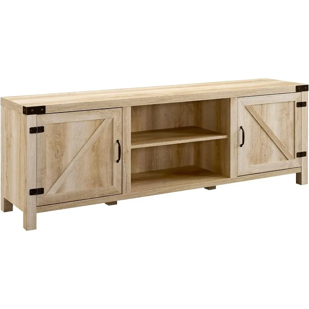 

Modern Farmhouse Double Barn Door TV Stand for TVs up to 80 Inches, 70 Inch, White Oak, Without Fireplace