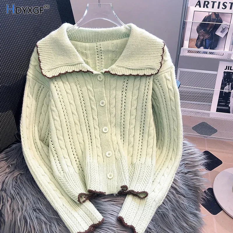 

Candy Color Sweet Knitted Cardigans Women Fashion Single-breasted Peter Pan Collar Cozy Sweater Loose Preppy Style Knitwear Tops