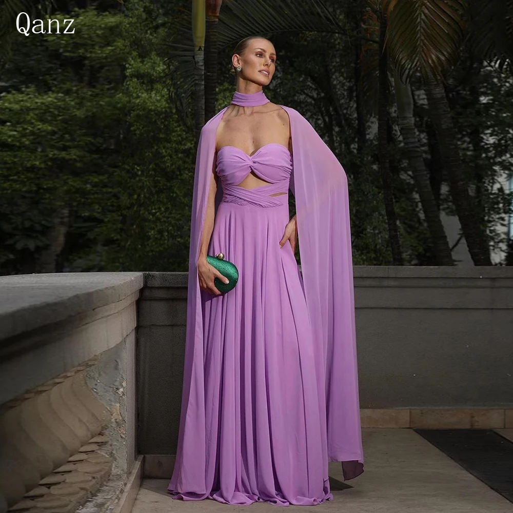 Qanz A-line Sweetheart Pleat Chiffon Evening Dresses Hollow Long Lilac With Halter Cape Sleeves Vestidos De Noche Party Dresses
Qanz A-line Sweetheart Pleat Chiffon Evening Dresses Hollow Long Lilac With Halter Cape Sleeves Vestidos De Noche Party Dresses